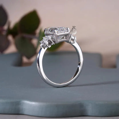 Vintage Emerald Cut Moissanite Cluster Halo Ring, 10K Gold, Knife-Edge Band