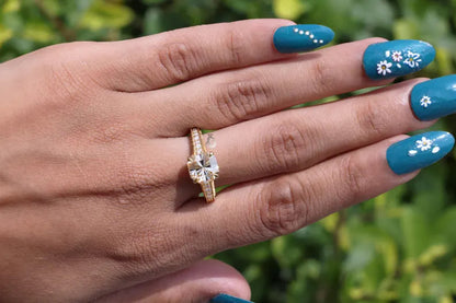 Tacori Style Fancy Cut Champagne Diamond Ring, 18K Yellow Gold Pave Setting