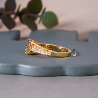Tacori Style Fancy Cut Champagne Diamond Ring, 18K Yellow Gold Pave Setting