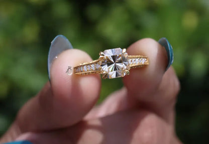 Tacori Style Fancy Cut Champagne Diamond Ring, 18K Yellow Gold Pave Setting
