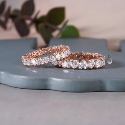 Heart Cut Moissanite Eternity Band, 14K Rose Gold Stackable Ring