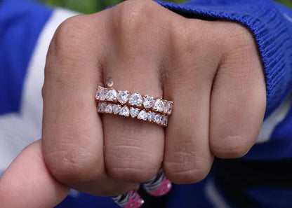 Heart Cut Moissanite Eternity Band, 14K Rose Gold Stackable Ring