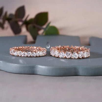 Heart Cut Moissanite Eternity Band, 14K Rose Gold Stackable Ring
