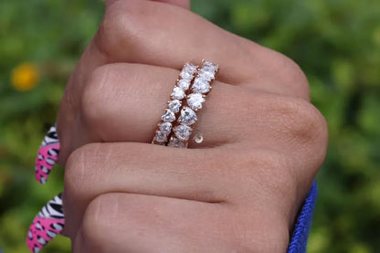 Heart Cut Moissanite Eternity Band, 14K Rose Gold Stackable Ring