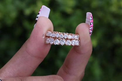 Heart Cut Moissanite Eternity Band, 14K Rose Gold Stackable Ring