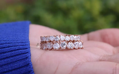 Heart Cut Moissanite Eternity Band, 14K Rose Gold Stackable Ring