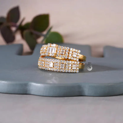 2PCS Baguette & Round Moissanite Wedding Band Set, Half Eternity Rings
