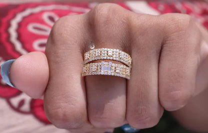 2PCS Baguette & Round Moissanite Wedding Band Set, Half Eternity Rings