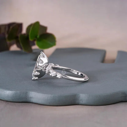Marquise Lab Grown Diamond Engagement Ring, Vintage Hidden Halo Design