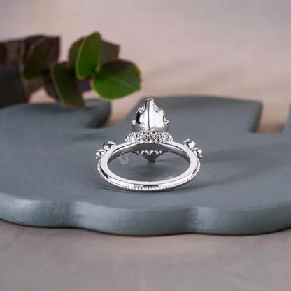 Marquise Lab Grown Diamond Engagement Ring, Vintage Hidden Halo Design