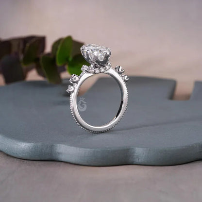 Marquise Lab Grown Diamond Engagement Ring, Vintage Hidden Halo Design