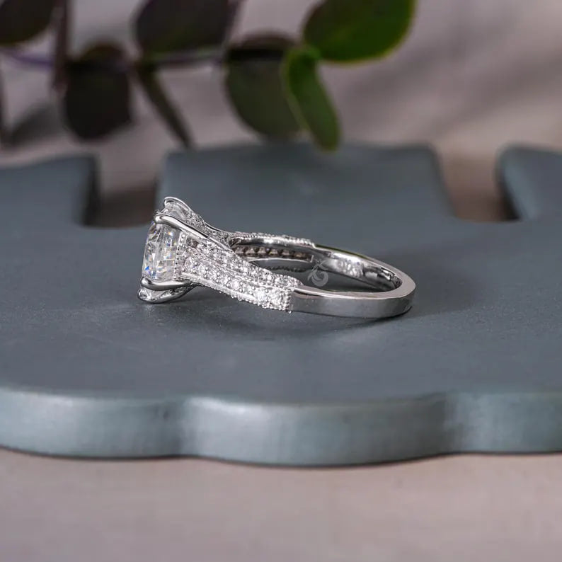 2.58CT Heart Cut Moissanite Engagement Ring, Three-Sided Pave, 14K White Gold