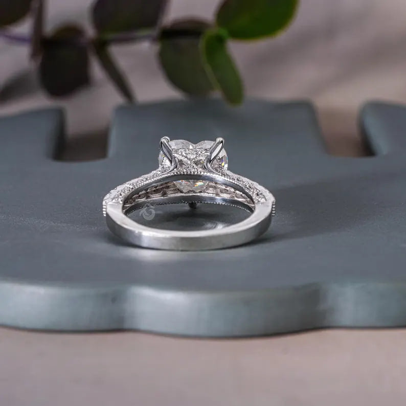 2.58CT Heart Cut Moissanite Engagement Ring, Three-Sided Pave, 14K White Gold
