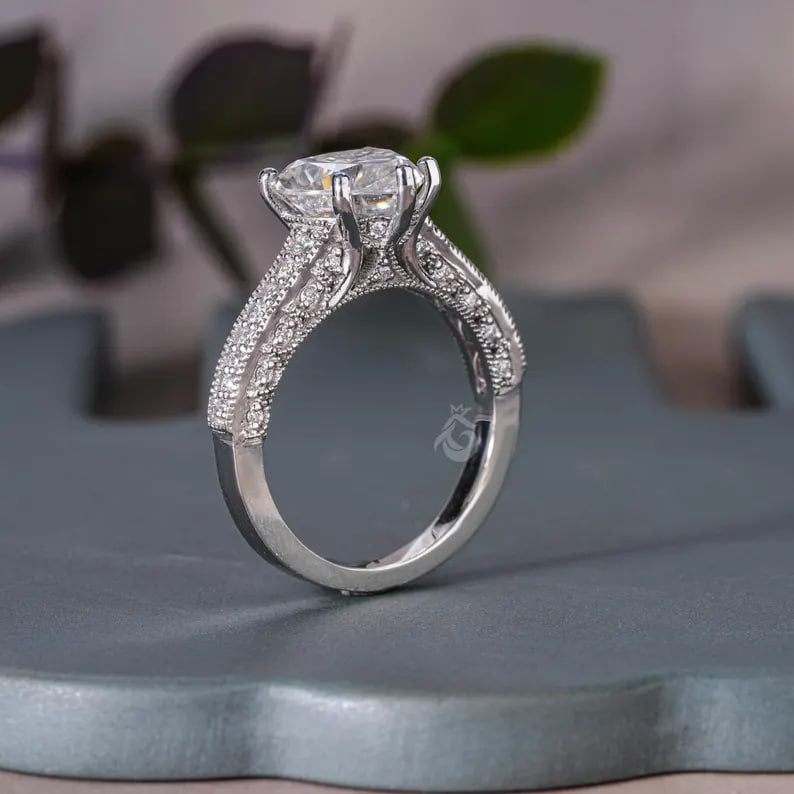 2.58CT Heart Cut Moissanite Engagement Ring, Three-Sided Pave, 14K White Gold