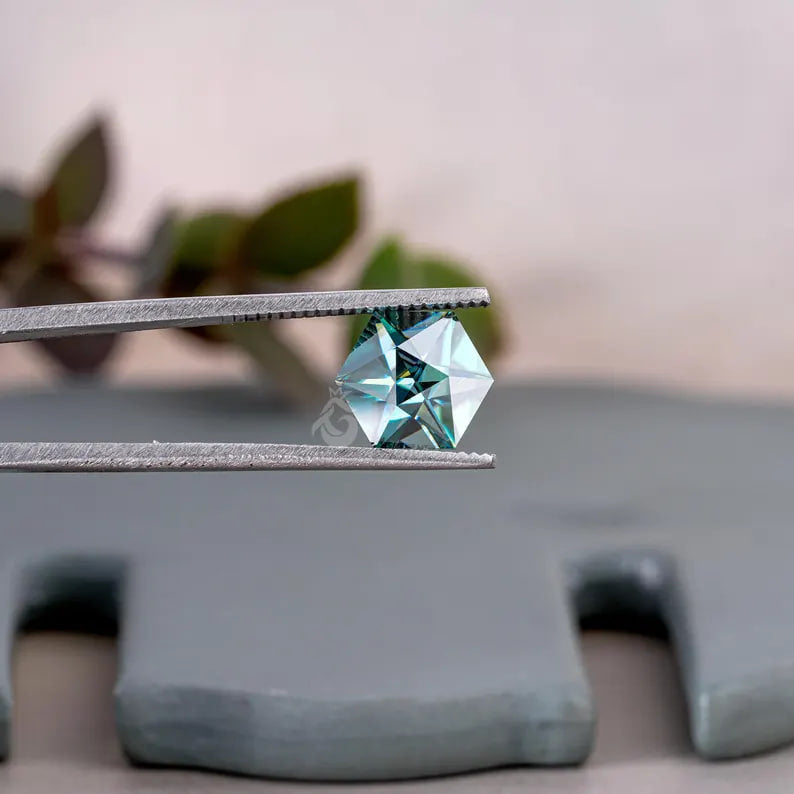 1.50CT Hexagon Cut Blue-Green Lab Diamond, Loose CVD Stone for Rings & Pendants