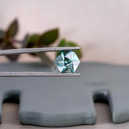 1.50CT Hexagon Cut Blue-Green Lab Diamond, Loose CVD Stone for Rings & Pendants