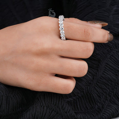 4x3MM Oval Moissanite Wedding Band, White Gold Half Eternity Ring