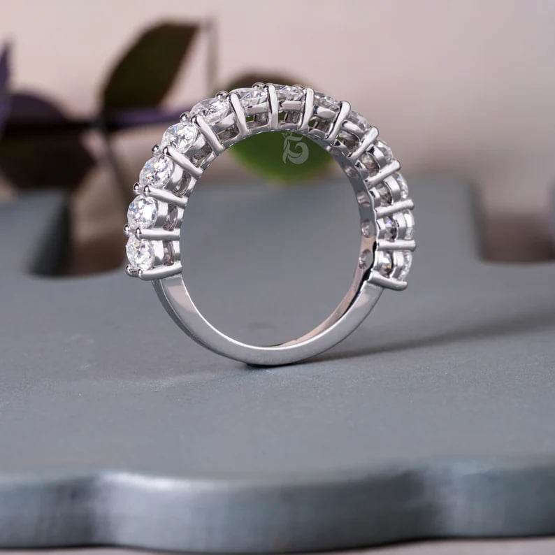 4x3MM Oval Moissanite Wedding Band, White Gold Half Eternity Ring