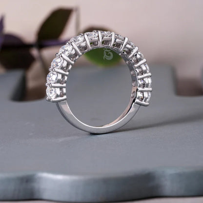 4x3MM Oval Moissanite Wedding Band, White Gold Half Eternity Ring