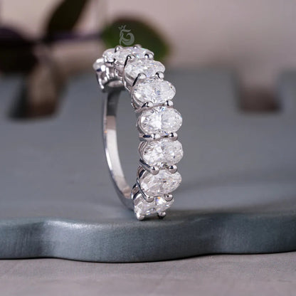 6x4MM Oval Moissanite Eternity Band, 14K Gold Stackable Ring in White or Rose Gold