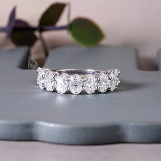 6x4MM Oval Moissanite Eternity Band, 14K Gold Stackable Ring in White or Rose Gold