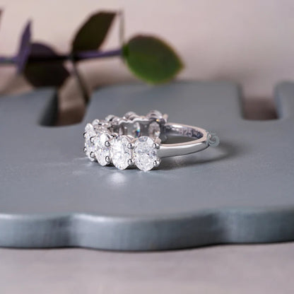 6x4MM Oval Moissanite Eternity Band, 14K Gold Stackable Ring in White or Rose Gold