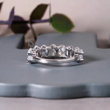 6x4MM Oval Moissanite Eternity Band, 14K Gold Stackable Ring in White or Rose Gold