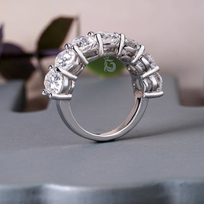 4.65TCW 7x5MM Oval Moissanite Wedding Band, 14K White Gold Half Eternity Ring