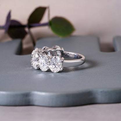 4.65TCW 7x5MM Oval Moissanite Wedding Band, 14K White Gold Half Eternity Ring