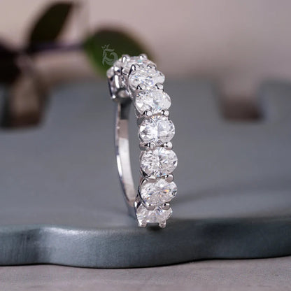 5x4MM Oval Moissanite Half Eternity Band, Stackable Wedding Ring for Her