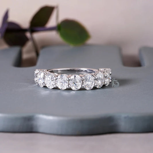 5x4MM Oval Moissanite Half Eternity Band, Stackable Wedding Ring for Her