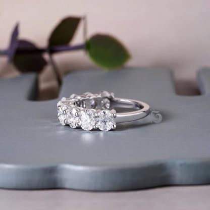 5x4MM Oval Moissanite Half Eternity Band, Stackable Wedding Ring for Her