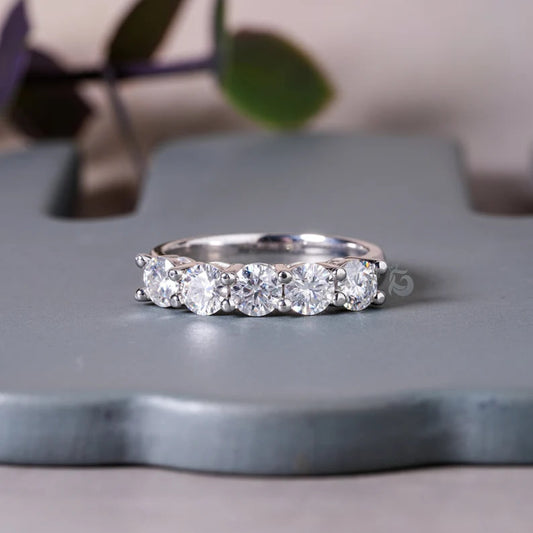 4.20MM Round Five Stone Moissanite Band, Bridge Setting Anniversary Ring