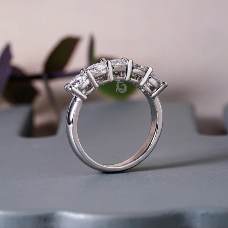 4.20MM Round Five Stone Moissanite Band, Bridge Setting Anniversary Ring