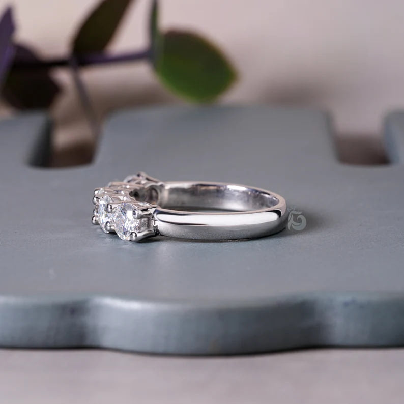 4.20MM Round Five Stone Moissanite Band, Bridge Setting Anniversary Ring