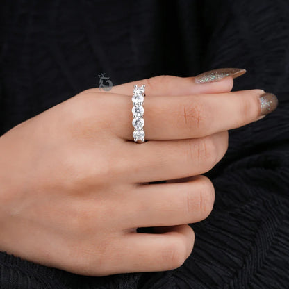 4.20MM Round Five Stone Moissanite Band, Bridge Setting Anniversary Ring
