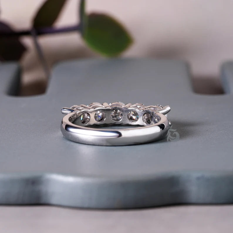 4.20MM Round Five Stone Moissanite Band, Bridge Setting Anniversary Ring