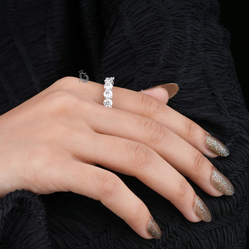 4.20MM Round Five Stone Moissanite Band, Bridge Setting Anniversary Ring