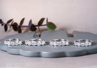 4.20MM Round Five Stone Moissanite Band, Bridge Setting Anniversary Ring