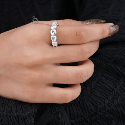 4.80MM Round Moissanite Half Eternity Band, 14K Gold Five Stone Ring for Her