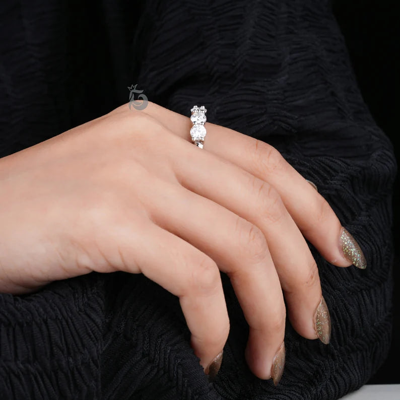 4.80MM Round Moissanite Half Eternity Band, 14K Gold Five Stone Ring for Her