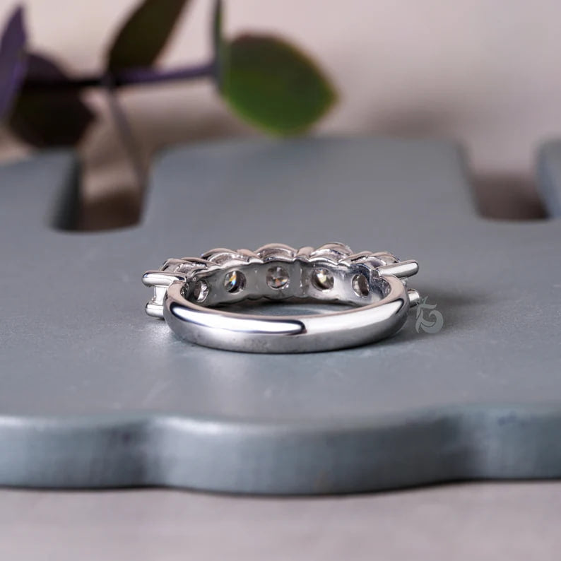4.80MM Round Moissanite Half Eternity Band, 14K Gold Five Stone Ring for Her