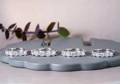4.80MM Round Moissanite Half Eternity Band, 14K Gold Five Stone Ring for Her
