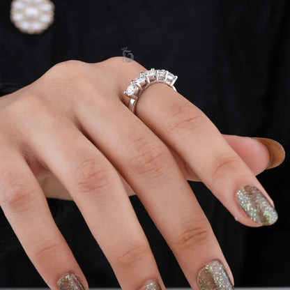 4MM Round Moissanite Five Stone Band, 14K Gold Half Eternity Ring