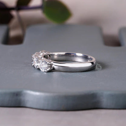 4MM Round Moissanite Five Stone Band, 14K Gold Half Eternity Ring