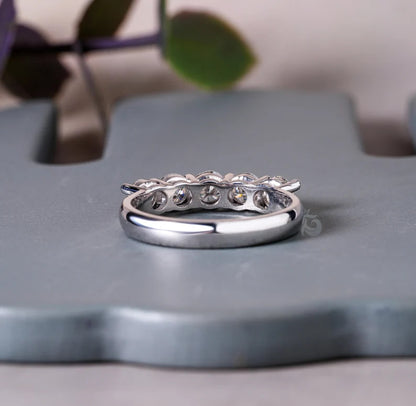 4MM Round Moissanite Five Stone Band, 14K Gold Half Eternity Ring