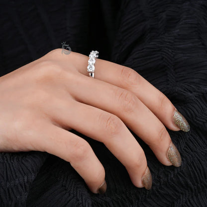4MM Round Moissanite Five Stone Band, 14K Gold Half Eternity Ring