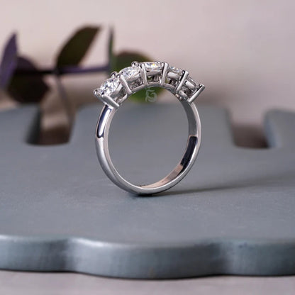 4MM Round Moissanite Five Stone Band, 14K Gold Half Eternity Ring