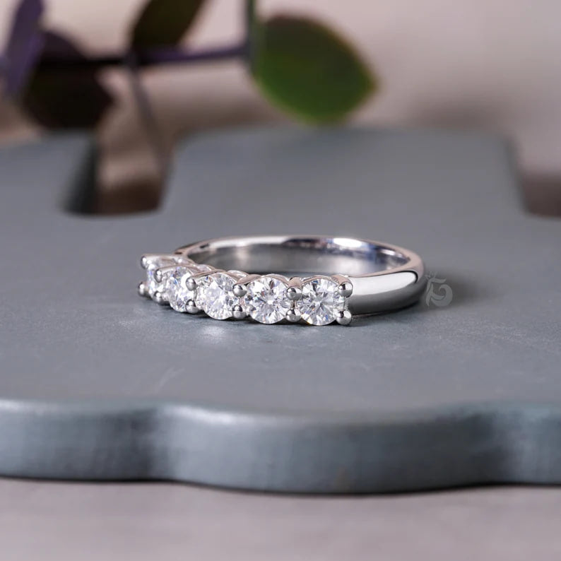 3.5MM Round Moissanite Five Stone Band, 10K Gold Half Eternity Ring