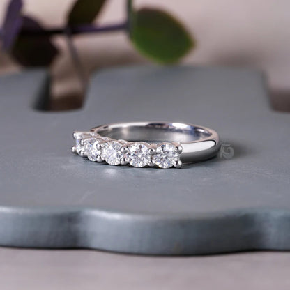 3.5MM Round Moissanite Five Stone Band, 10K Gold Half Eternity Ring